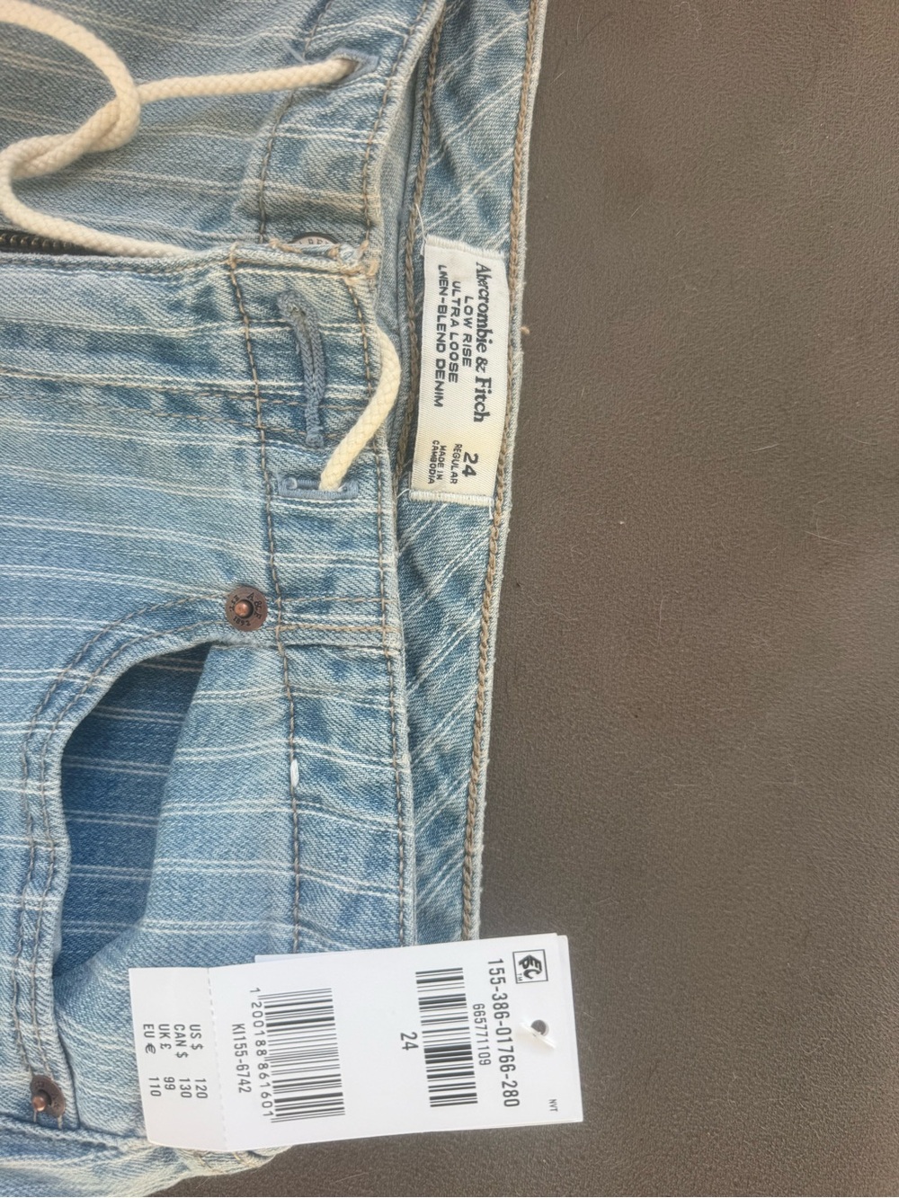 Abercrombie & Fitch Light Blue Pinstripe Drawstring Jeans - Picture 2 of 3
